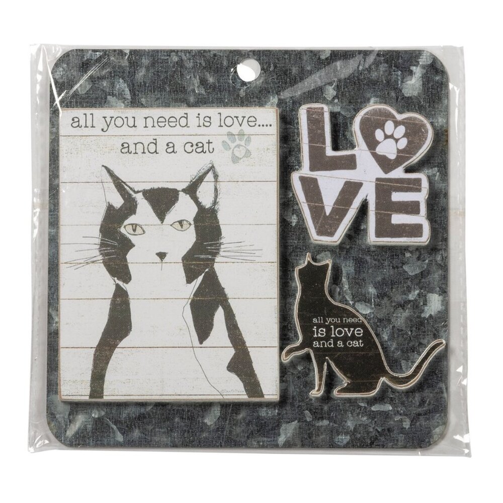 All You Need is Love and a Cat - Three Piece Magnet Memo Holder Set